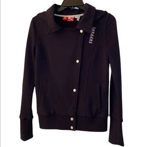 SCUDERIA FERRARI Race Puma Black Heavy Fleece Crossover Hoodie Jacket Size Small